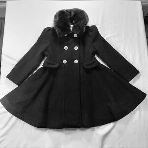 Cremson Girls Princess Double-Breasted Coat with Fur Collar